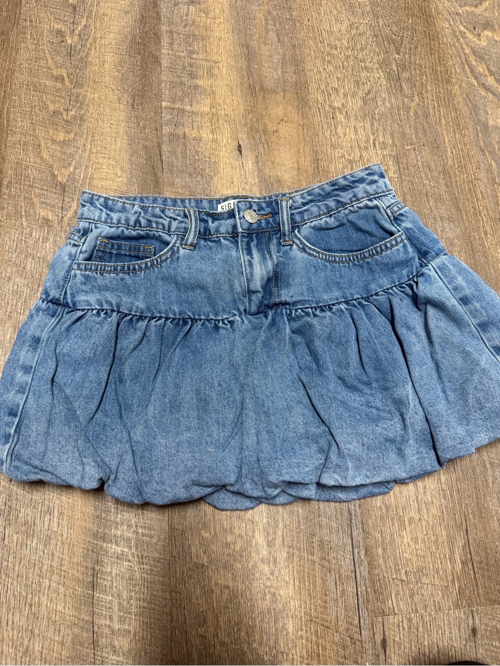 Denim Ruffled Mini Skirt - Light Blue XS